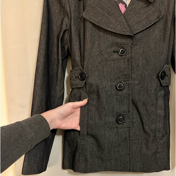 🔻FINAL PRICE🔻Sandro Dark Grey Chambray Denim-like Wide Lapel Jacket / Like New - Picture 7 of 16